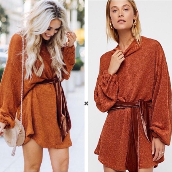 Free People Fete Knit Metallic rare sweater dress with velvet belt size: S - Picture 15 of 15